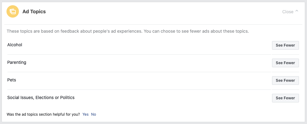 Facebook ad controls